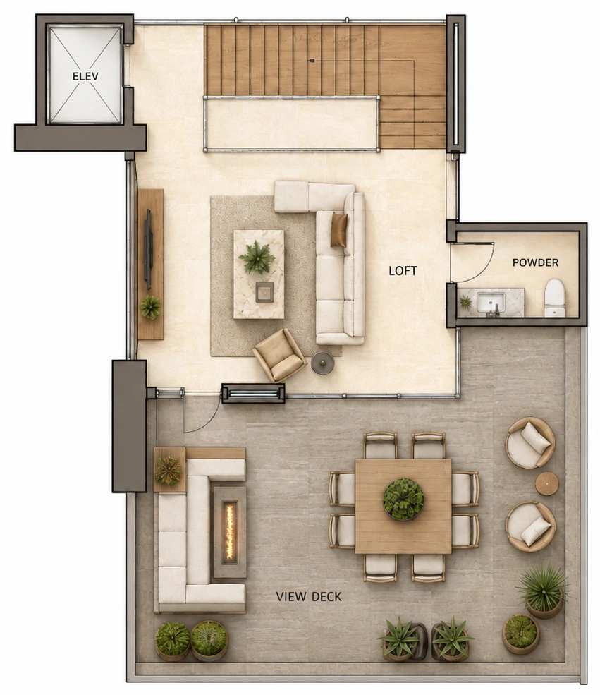 Upper level floor plan of the residence