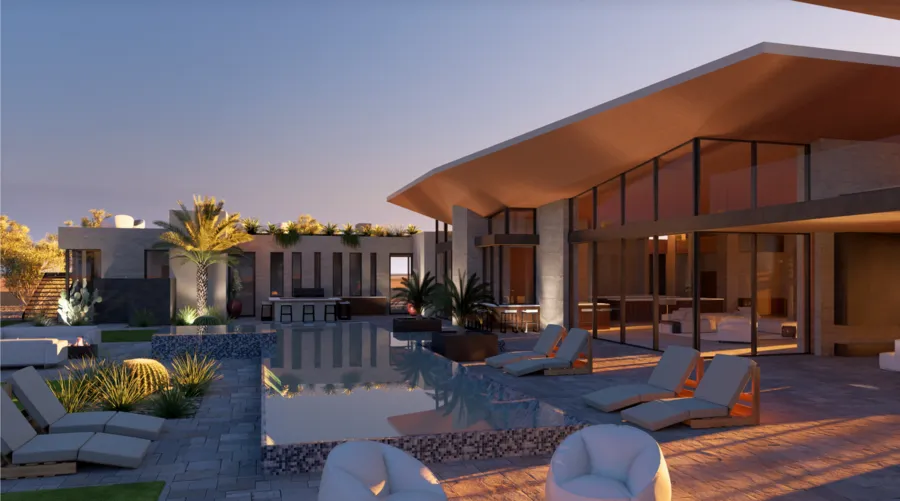 Pool terrace with mountain views